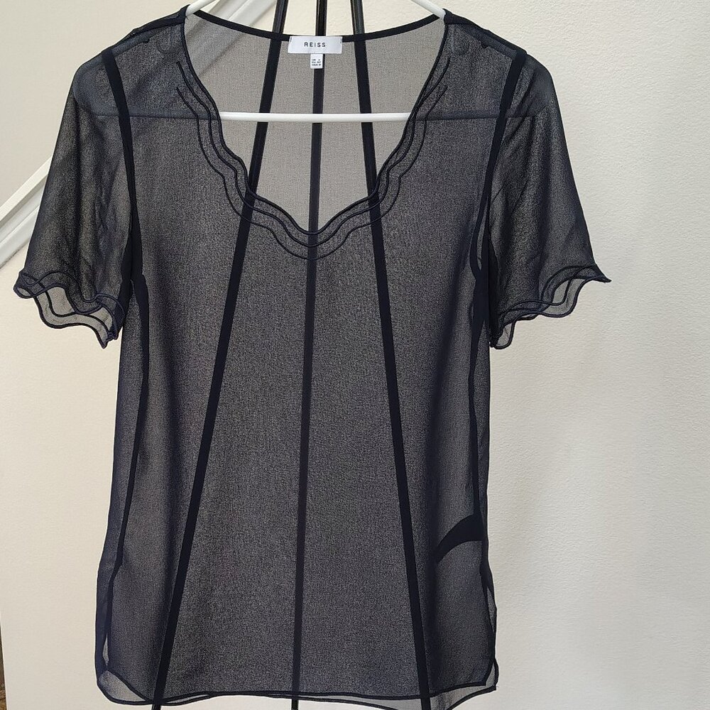 Reiss Black Sheer Short Sleeve Mesh Blouse